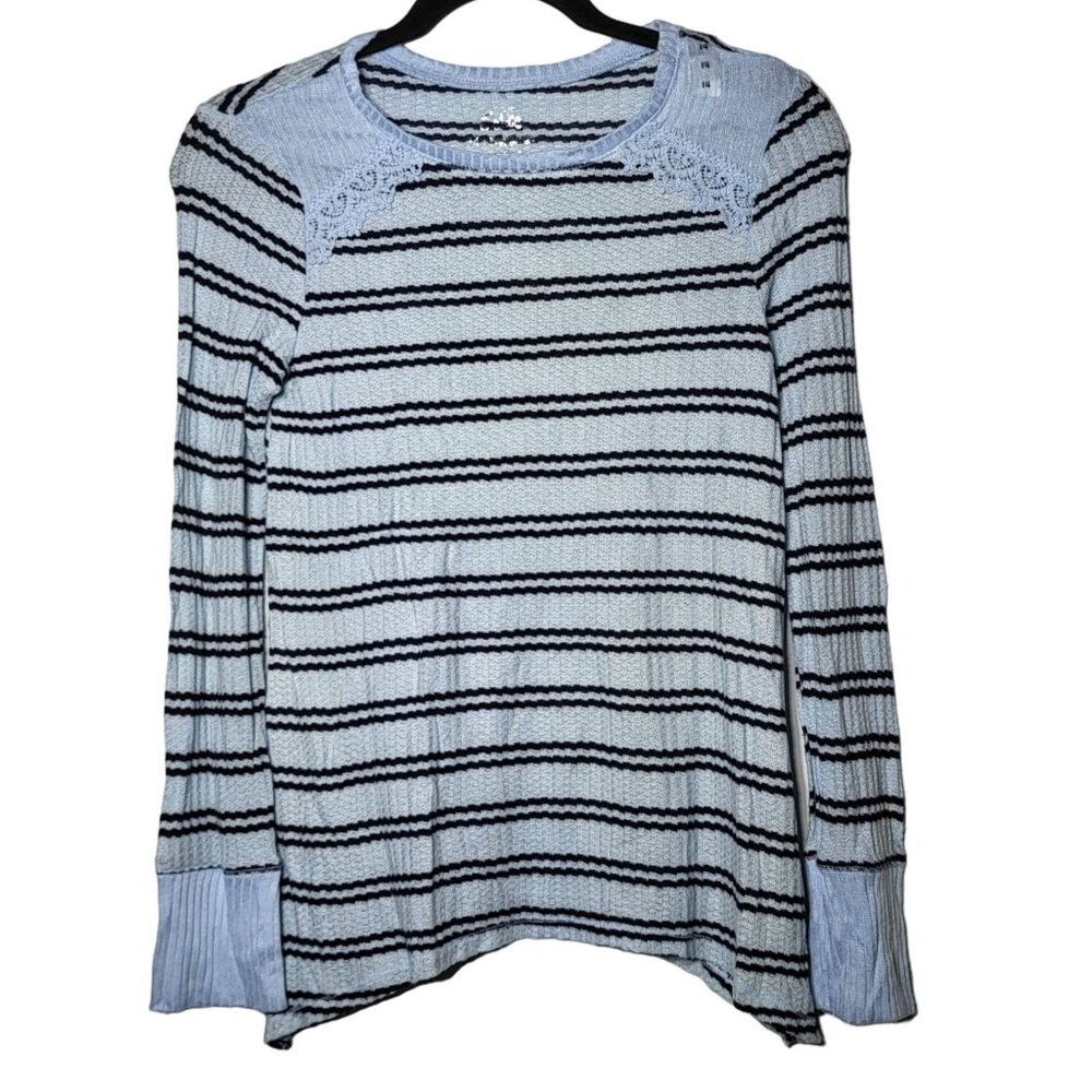 Justice Girl Striped Waffle Knit Long Sleeve Top Size 14 Fall School Thermal NWT